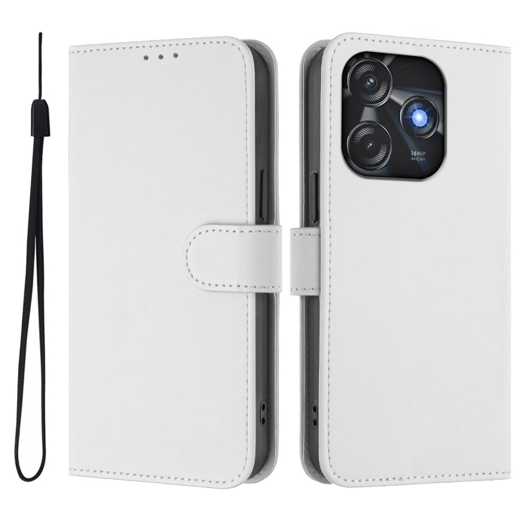 For Tecno Spark 10C / 10 4G Skin Feel Solid Color Leather Phone Case with Lanyard