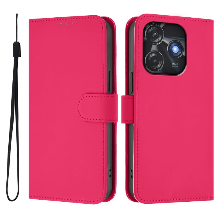 For Tecno Spark 10C / 10 4G Skin Feel Solid Color Leather Phone Case with Lanyard