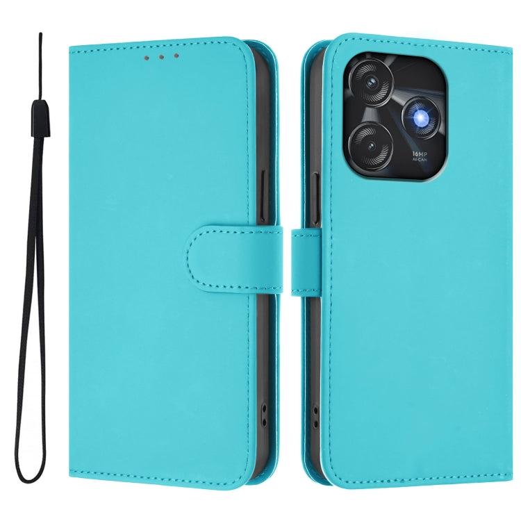 For Tecno Spark 10C / 10 4G Skin Feel Solid Color Leather Phone Case with Lanyard