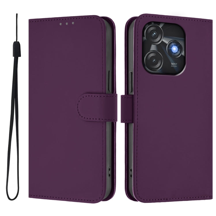 For Tecno Spark 10C / 10 4G Skin Feel Solid Color Leather Phone Case with Lanyard