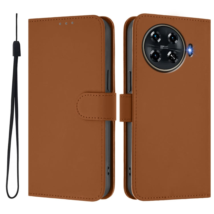 For Tecno Spark 20 Pro+ 4G Skin Feel Solid Color Leather Phone Case with Lanyard