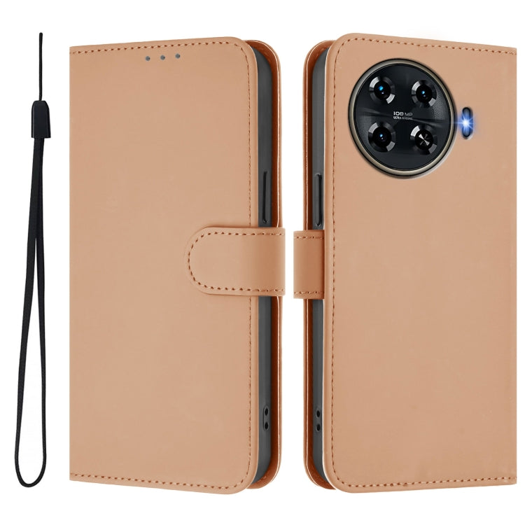 For Tecno Spark 20 Pro+ 4G Skin Feel Solid Color Leather Phone Case with Lanyard