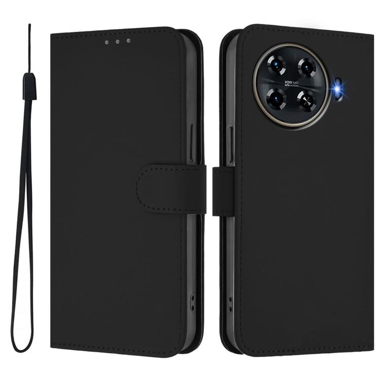 For Tecno Spark 20 Pro+ 4G Skin Feel Solid Color Leather Phone Case with Lanyard