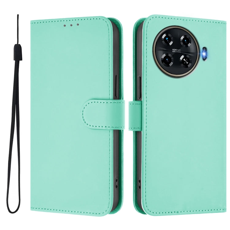 For Tecno Spark 20 Pro+ 4G Skin Feel Solid Color Leather Phone Case with Lanyard
