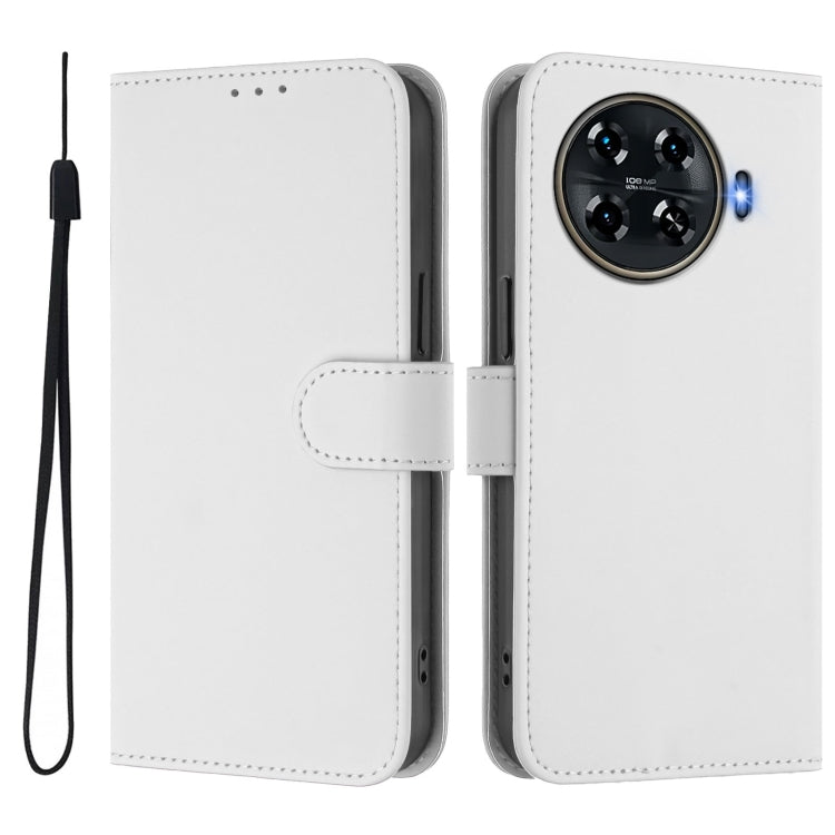 For Tecno Spark 20 Pro+ 4G Skin Feel Solid Color Leather Phone Case with Lanyard