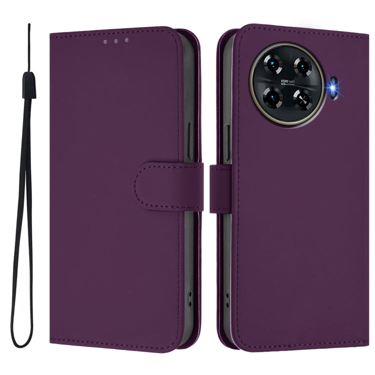 For Tecno Spark 20 Pro+ 4G Skin Feel Solid Color Leather Phone Case with Lanyard