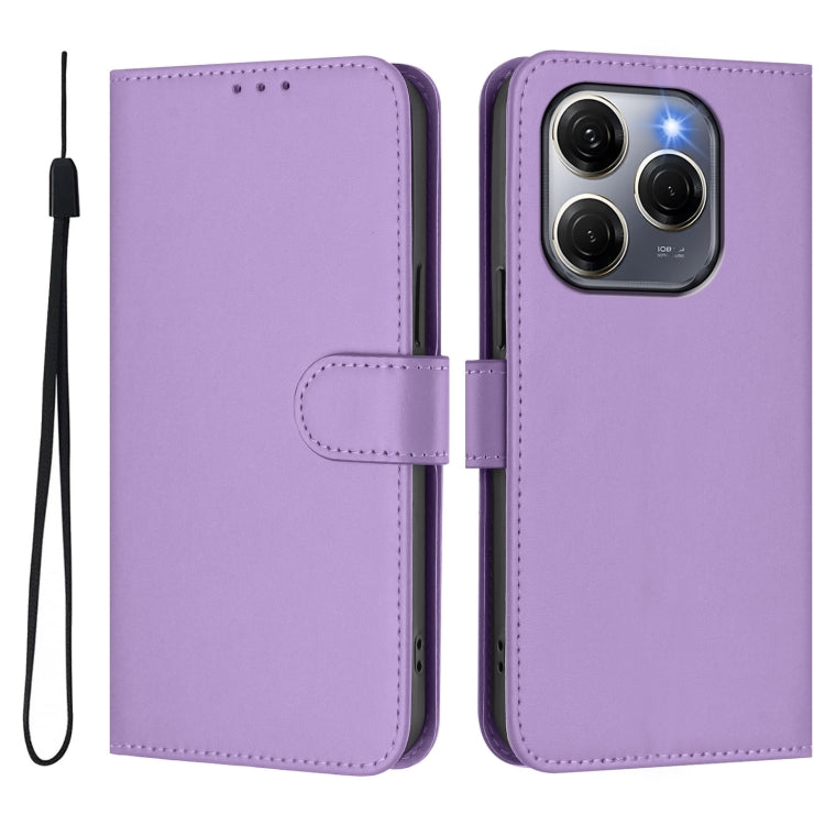 For Tecno Spark 20 Pro 5G Skin Feel Solid Color Leather Phone Case with Lanyard