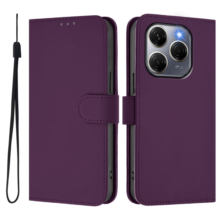 For Tecno Spark 20 Pro 5G Skin Feel Solid Color Leather Phone Case with Lanyard