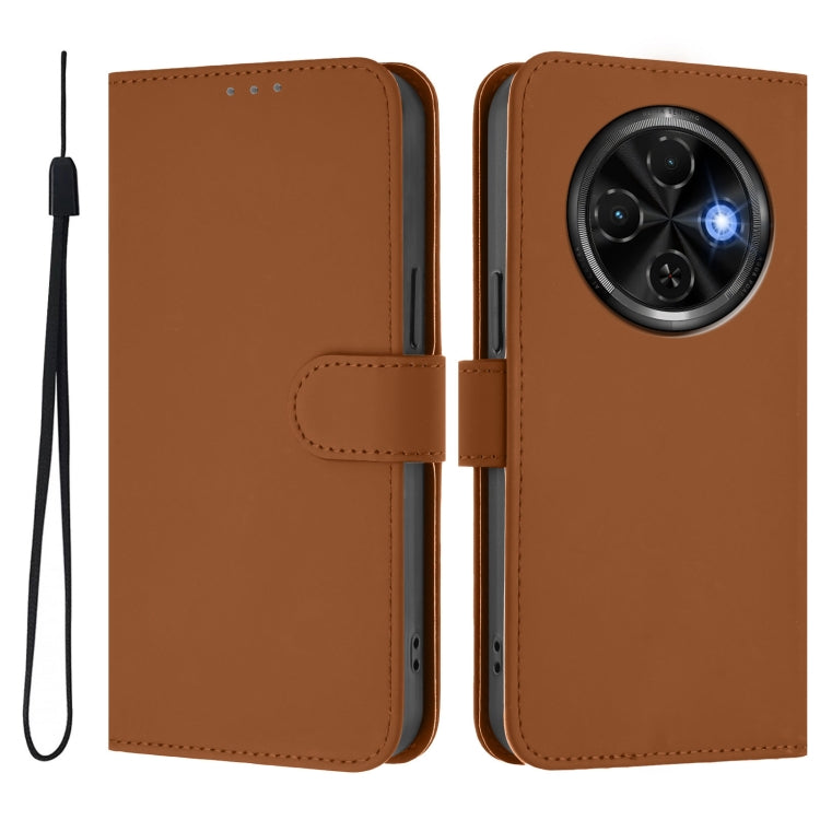 For Tecno Spark 30C Skin Feel Solid Color Leather Phone Case with Lanyard