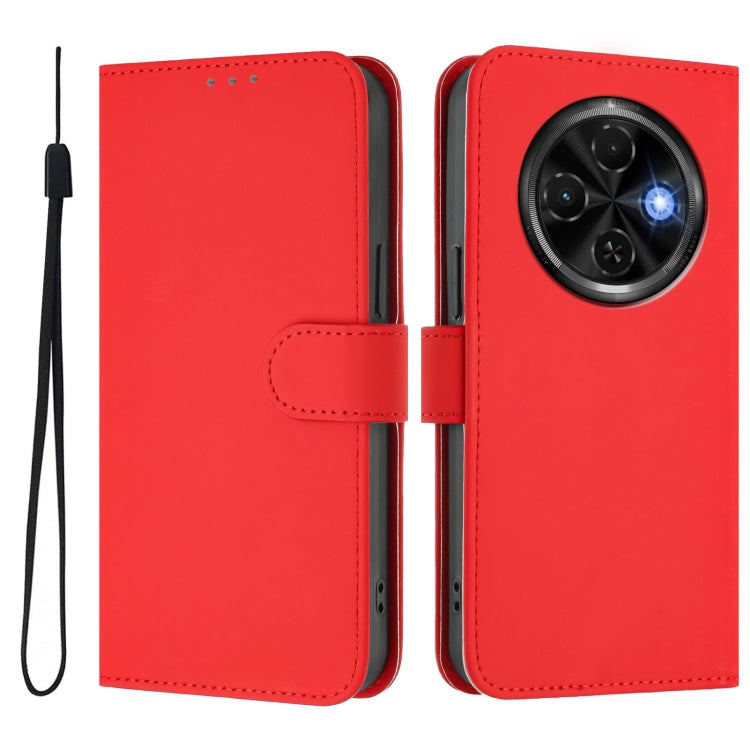 For Tecno Spark 30C Skin Feel Solid Color Leather Phone Case with Lanyard