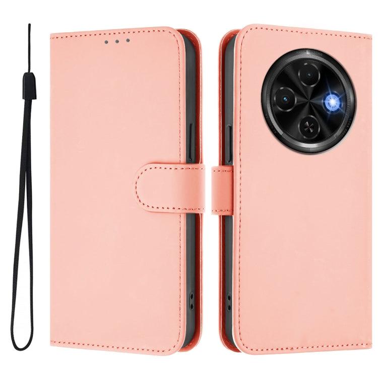 For Tecno Spark 30C Skin Feel Solid Color Leather Phone Case with Lanyard