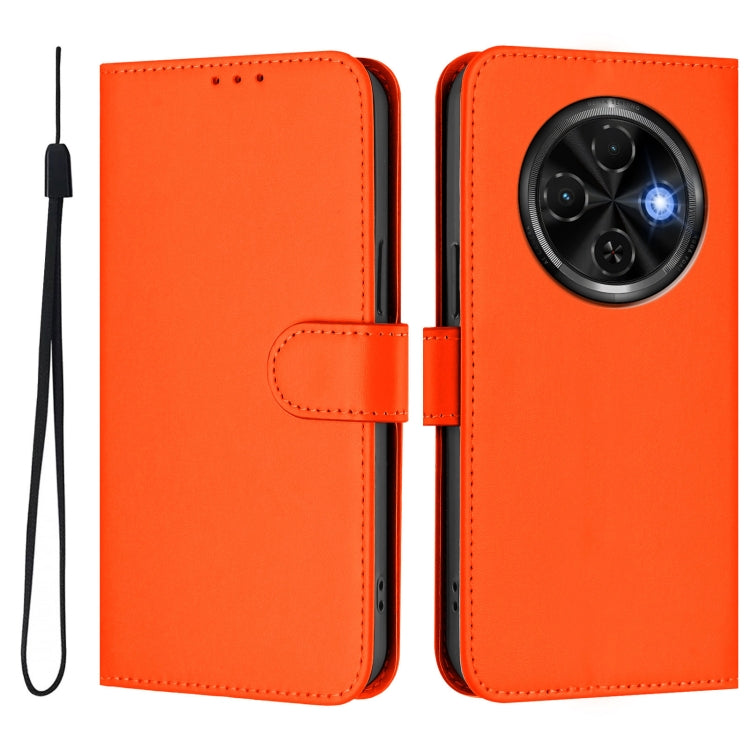 For Tecno Spark 30C Skin Feel Solid Color Leather Phone Case with Lanyard
