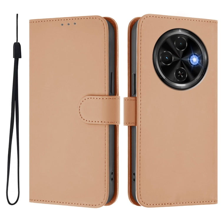 For Tecno Spark 30C Skin Feel Solid Color Leather Phone Case with Lanyard