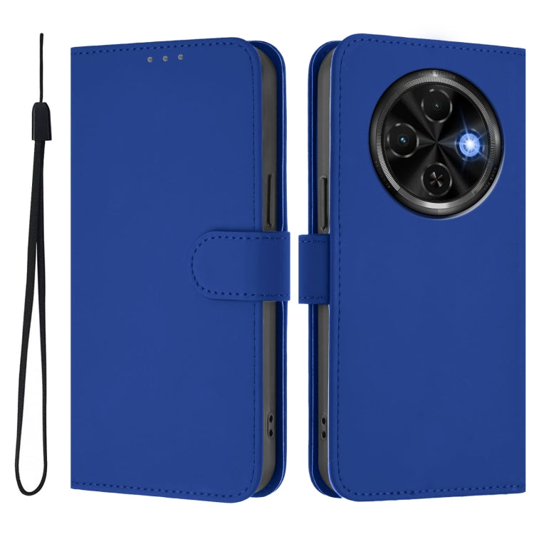 For Tecno Spark 30C Skin Feel Solid Color Leather Phone Case with Lanyard