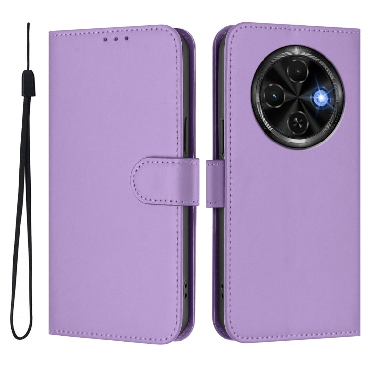 For Tecno Spark 30C Skin Feel Solid Color Leather Phone Case with Lanyard