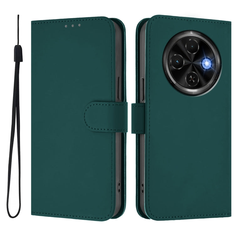 For Tecno Spark 30C Skin Feel Solid Color Leather Phone Case with Lanyard