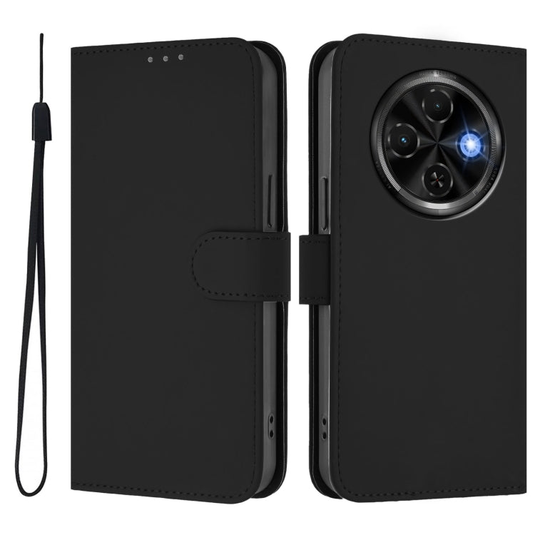 For Tecno Spark 30C Skin Feel Solid Color Leather Phone Case with Lanyard