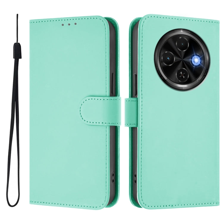 For Tecno Spark 30C Skin Feel Solid Color Leather Phone Case with Lanyard