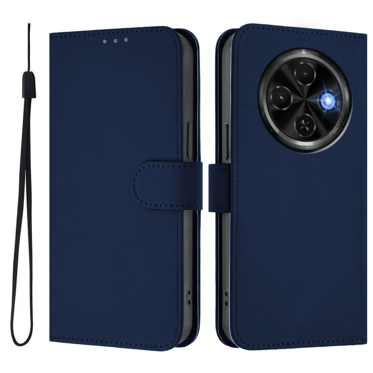 For Tecno Spark 30C Skin Feel Solid Color Leather Phone Case with Lanyard