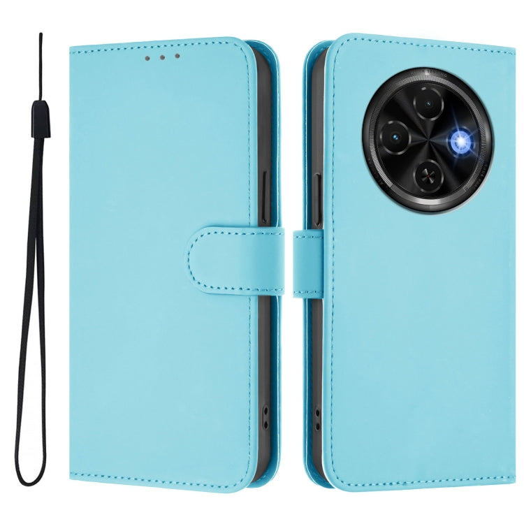 For Tecno Spark 30C Skin Feel Solid Color Leather Phone Case with Lanyard