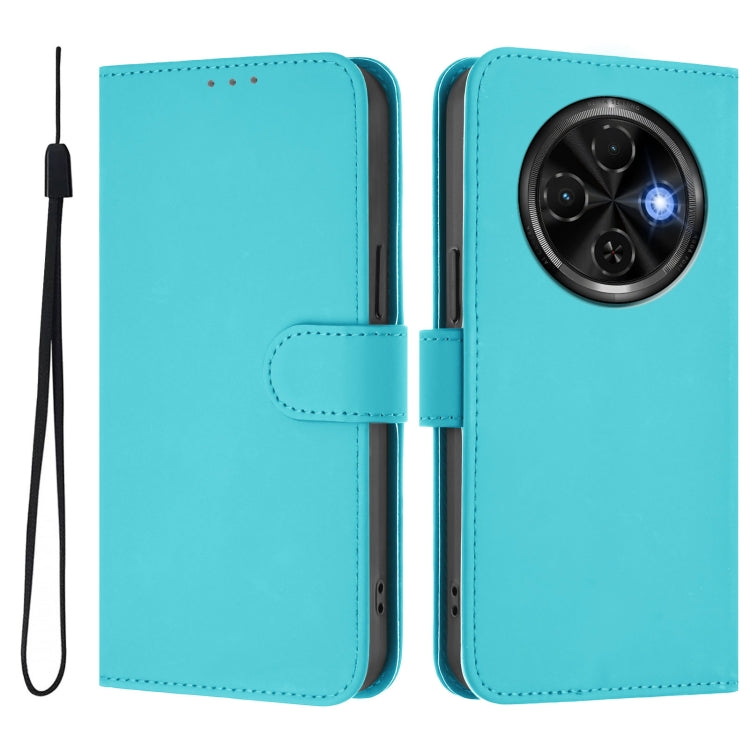 For Tecno Spark 30C Skin Feel Solid Color Leather Phone Case with Lanyard