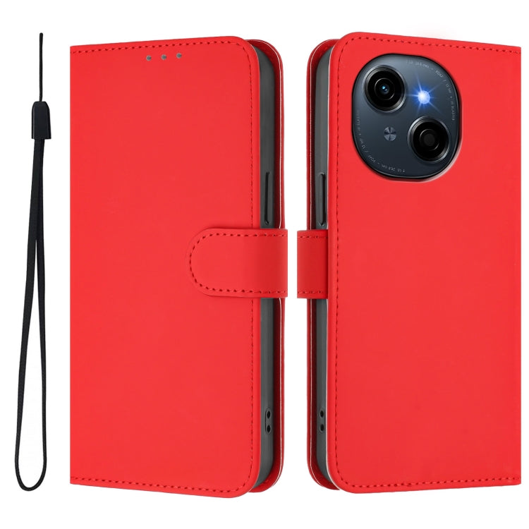 For Tecno Spark Go 1 Skin Feel Solid Color Leather Phone Case with Lanyard