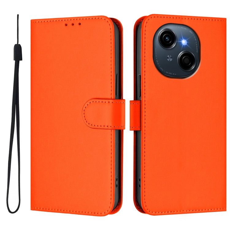 For Tecno Spark Go 1 Skin Feel Solid Color Leather Phone Case with Lanyard
