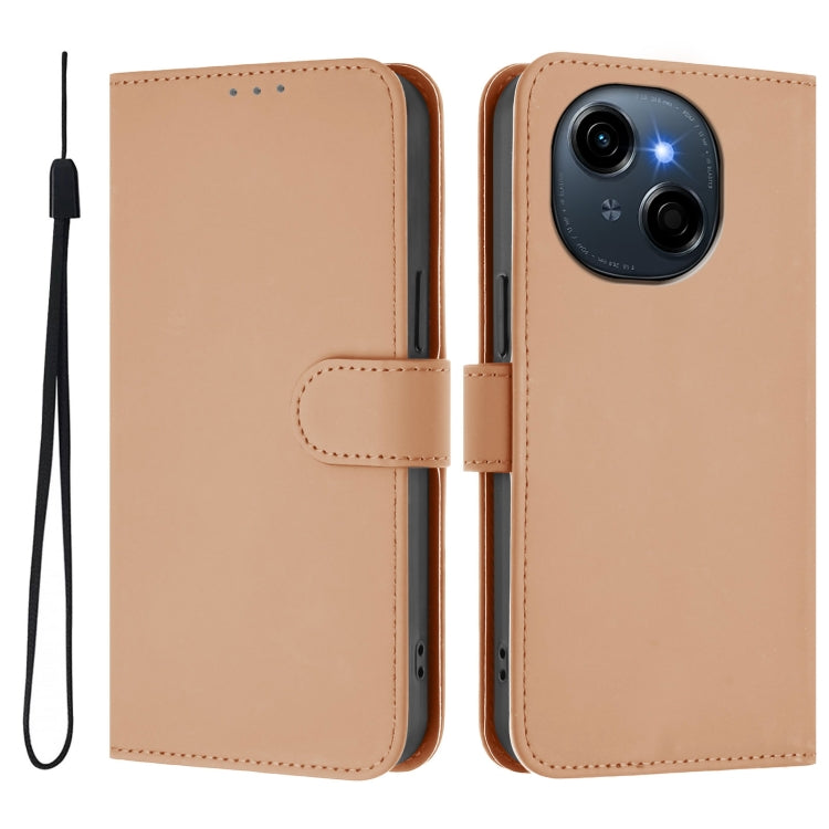 For Tecno Spark Go 1 Skin Feel Solid Color Leather Phone Case with Lanyard