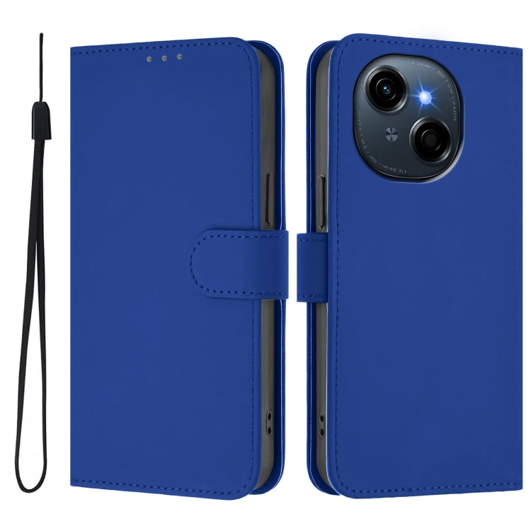 For Tecno Spark Go 1 Skin Feel Solid Color Leather Phone Case with Lanyard