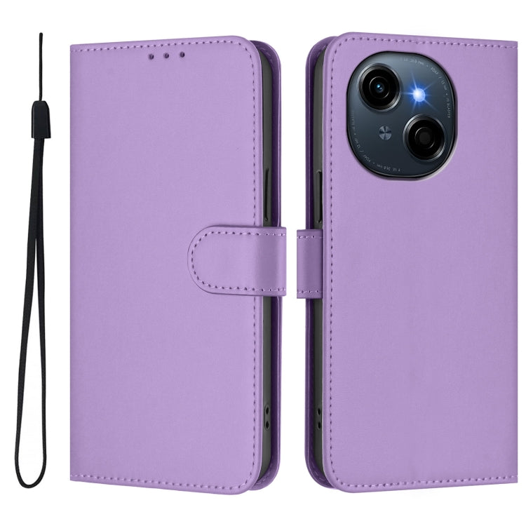 For Tecno Spark Go 1 Skin Feel Solid Color Leather Phone Case with Lanyard