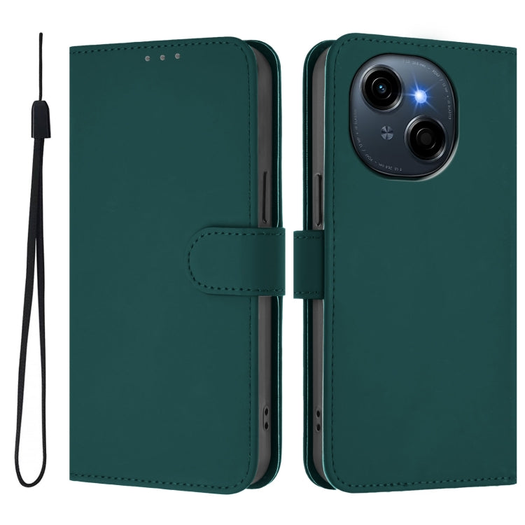 For Tecno Spark Go 1 Skin Feel Solid Color Leather Phone Case with Lanyard