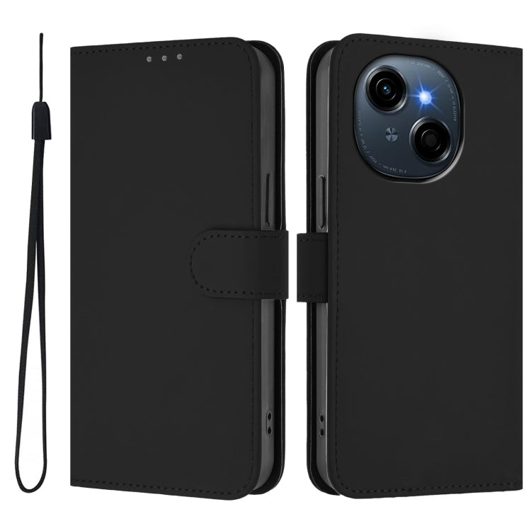 For Tecno Spark Go 1 Skin Feel Solid Color Leather Phone Case with Lanyard
