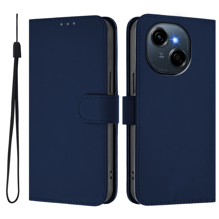 For Tecno Spark Go 1 Skin Feel Solid Color Leather Phone Case with Lanyard