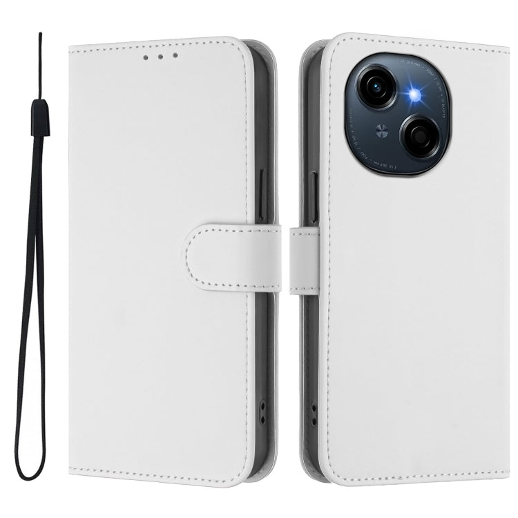 For Tecno Spark Go 1 Skin Feel Solid Color Leather Phone Case with Lanyard