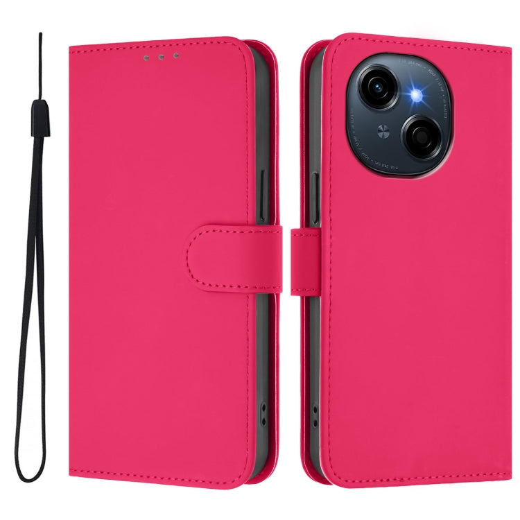 For Tecno Spark Go 1 Skin Feel Solid Color Leather Phone Case with Lanyard