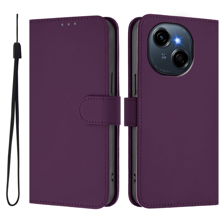 For Tecno Spark Go 1 Skin Feel Solid Color Leather Phone Case with Lanyard