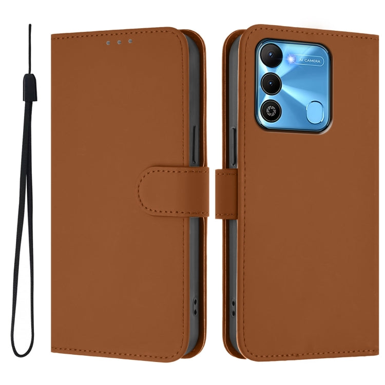 For Tecno Spark Go 2022 / 8C Skin Feel Solid Color Leather Phone Case with Lanyard
