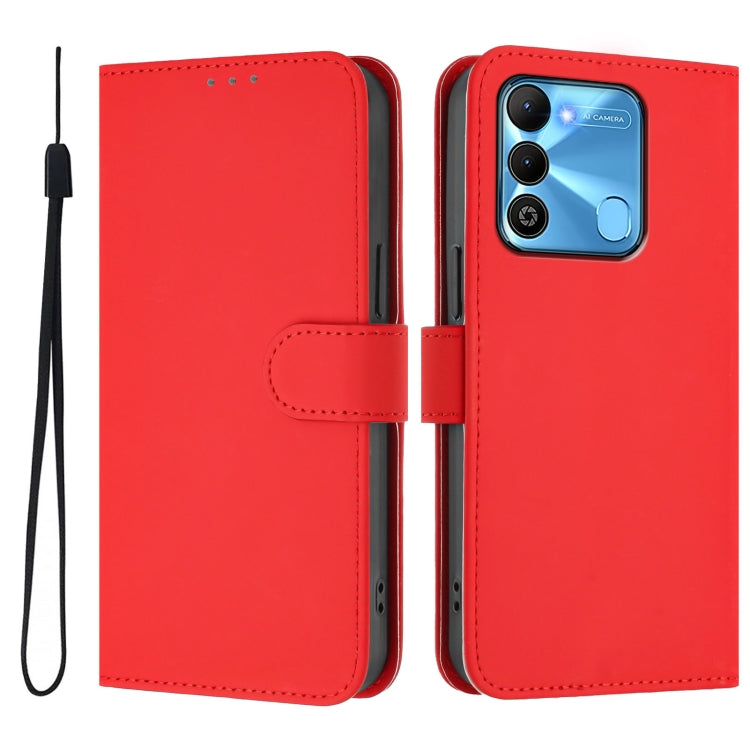 For Tecno Spark Go 2022 / 8C Skin Feel Solid Color Leather Phone Case with Lanyard
