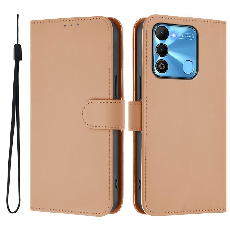 For Tecno Spark Go 2022 / 8C Skin Feel Solid Color Leather Phone Case with Lanyard