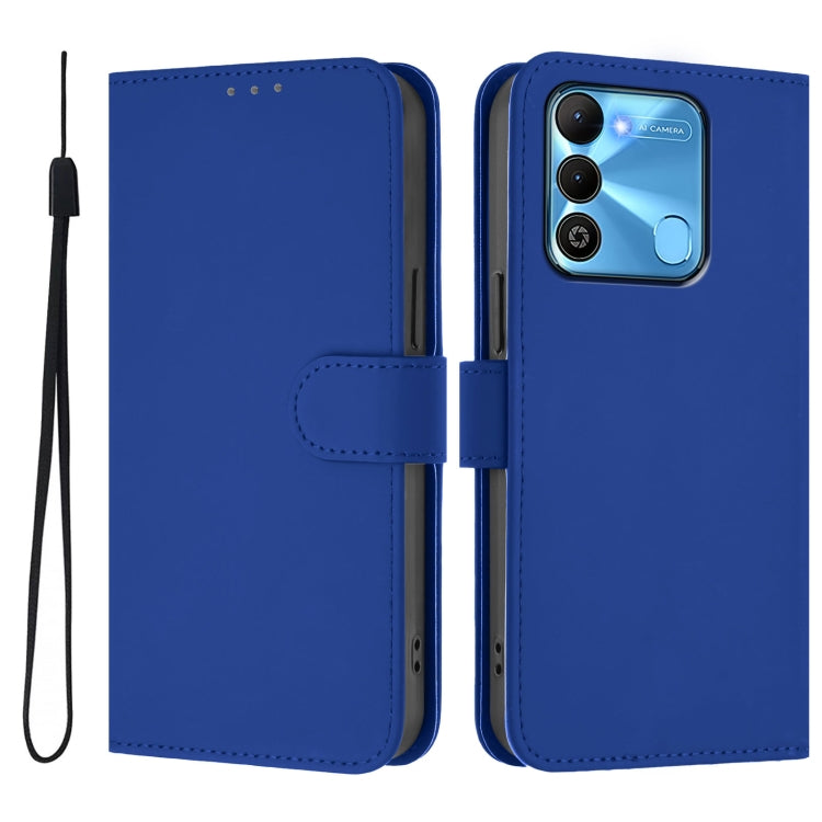 For Tecno Spark Go 2022 / 8C Skin Feel Solid Color Leather Phone Case with Lanyard