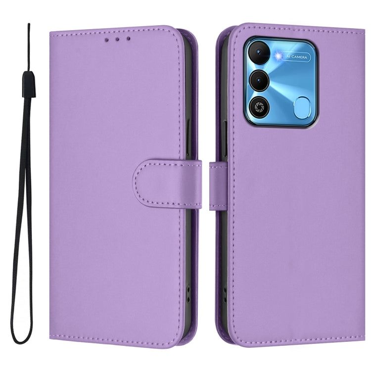 For Tecno Spark Go 2022 / 8C Skin Feel Solid Color Leather Phone Case with Lanyard