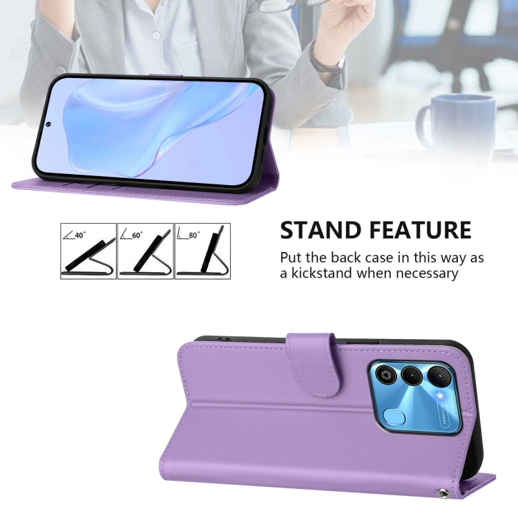 For Tecno Spark Go 2022 / 8C Skin Feel Solid Color Leather Phone Case with Lanyard