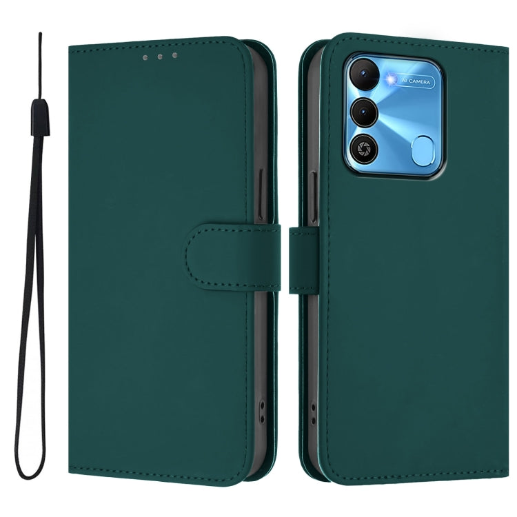 For Tecno Spark Go 2022 / 8C Skin Feel Solid Color Leather Phone Case with Lanyard