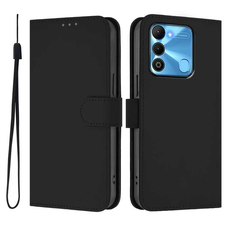 For Tecno Spark Go 2022 / 8C Skin Feel Solid Color Leather Phone Case with Lanyard