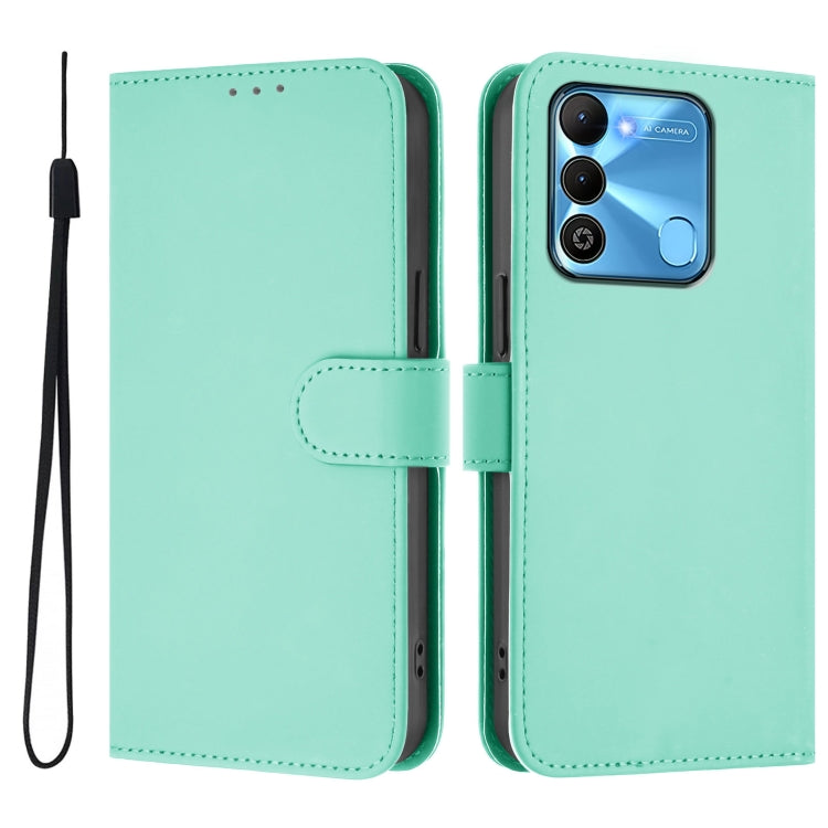 For Tecno Spark Go 2022 / 8C Skin Feel Solid Color Leather Phone Case with Lanyard