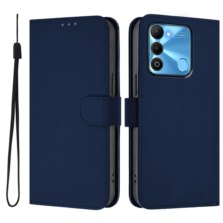 For Tecno Spark Go 2022 / 8C Skin Feel Solid Color Leather Phone Case with Lanyard