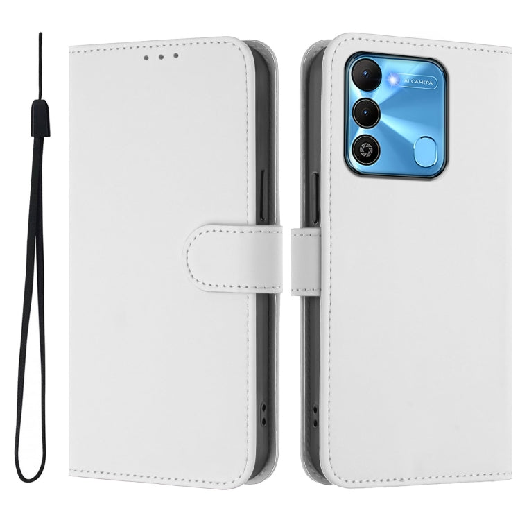 For Tecno Spark Go 2022 / 8C Skin Feel Solid Color Leather Phone Case with Lanyard