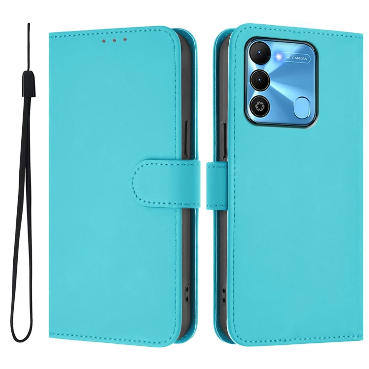 For Tecno Spark Go 2022 / 8C Skin Feel Solid Color Leather Phone Case with Lanyard