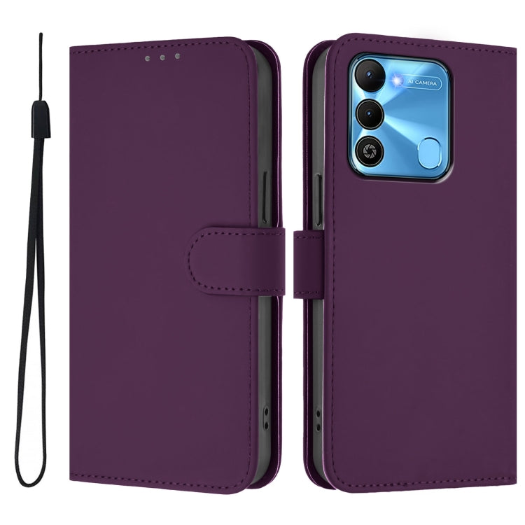 For Tecno Spark Go 2022 / 8C Skin Feel Solid Color Leather Phone Case with Lanyard