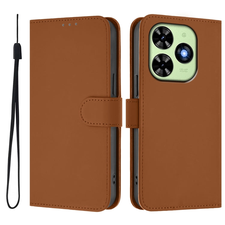 For Tecno Spark Go 2024 4G Skin Feel Solid Color Leather Phone Case with Lanyard